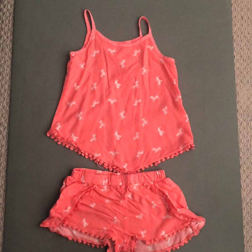 Matching girls tank and shorts Zebra print.